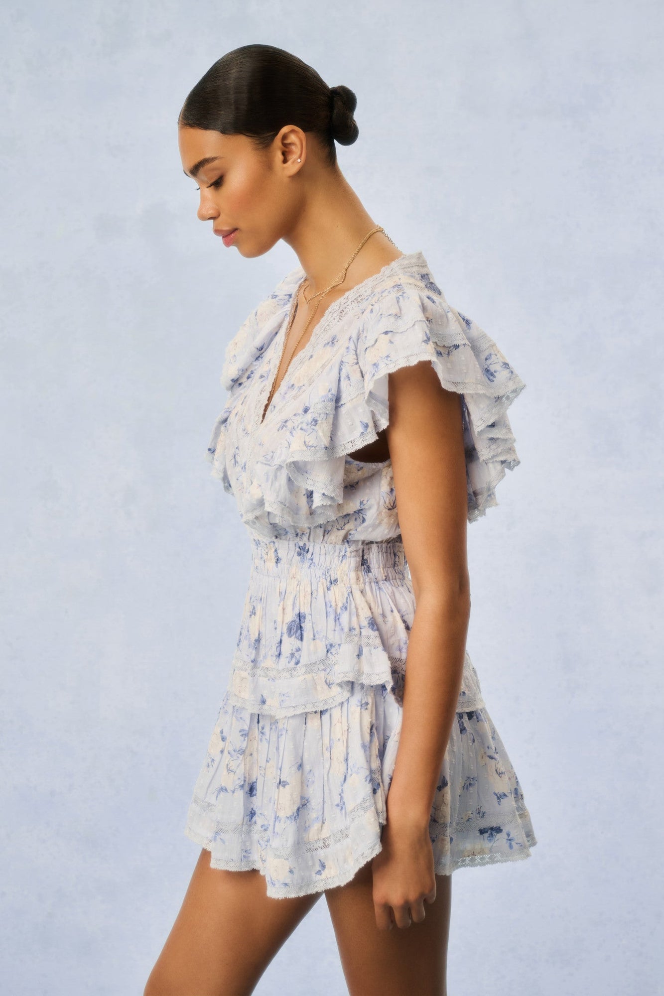 Gwen Heirloom Print Cotton Mini Dress | Whisper Blue