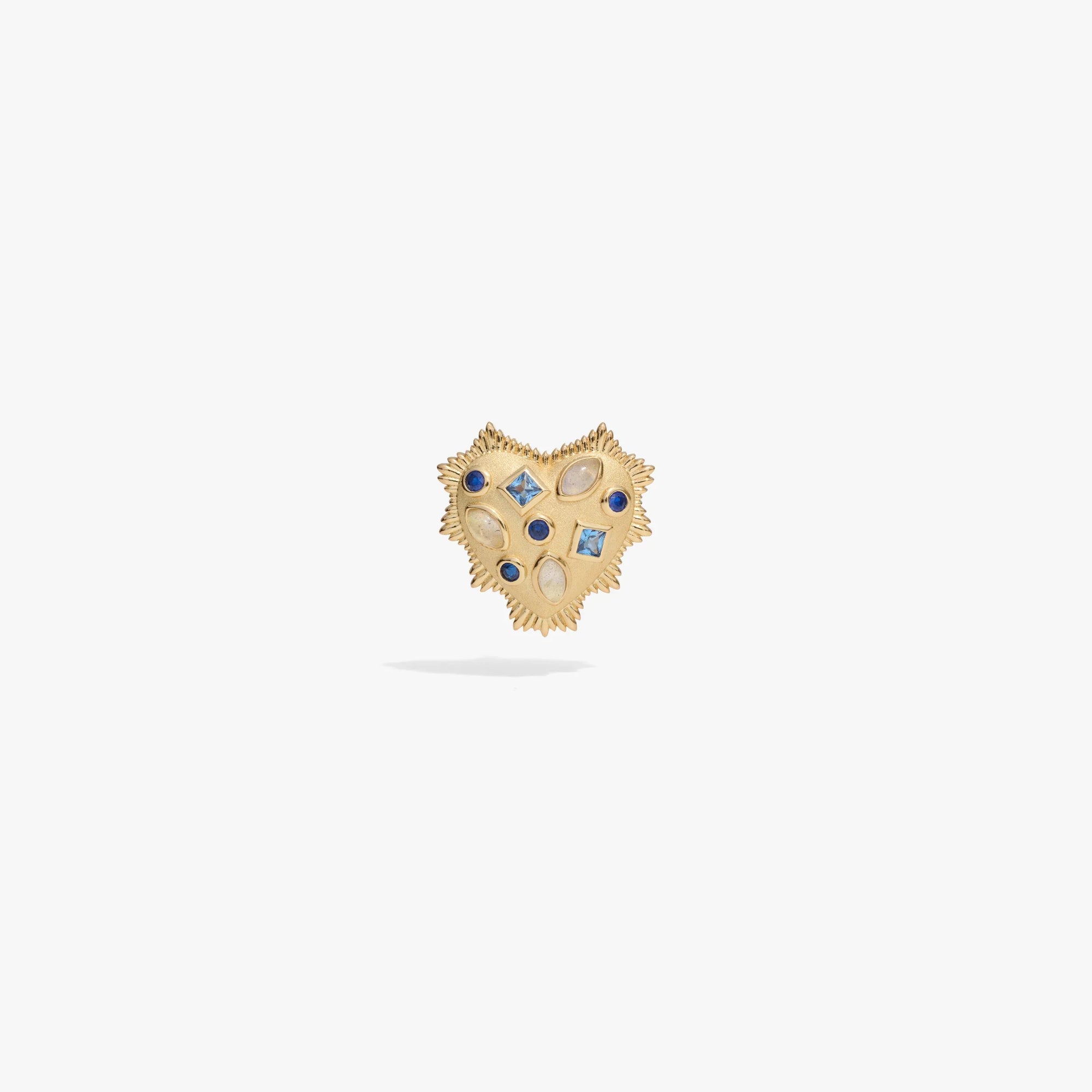 Awe Inspired Earrings 14K Gold Vermeil / Single [WIP] Blue Gemstone Radiant Heart Studs