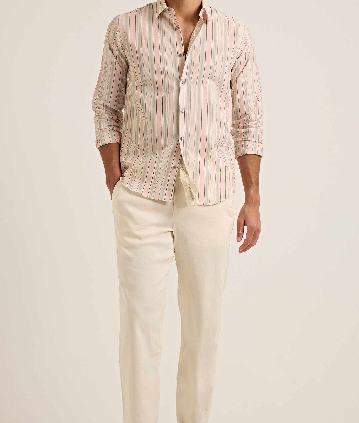 Giles Stripe Classic Collar Tailored Fit Cotton Shirt With Soft Stripe | Pink/Grey Stripe