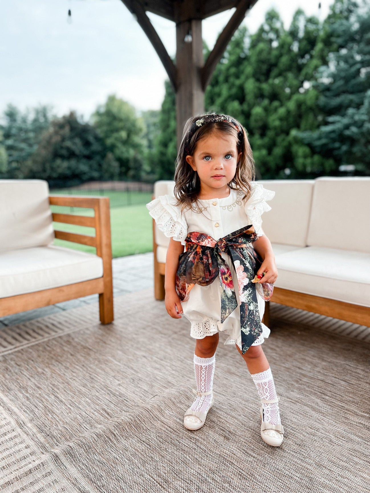Girl | Alexis Foliage Print Romper | White