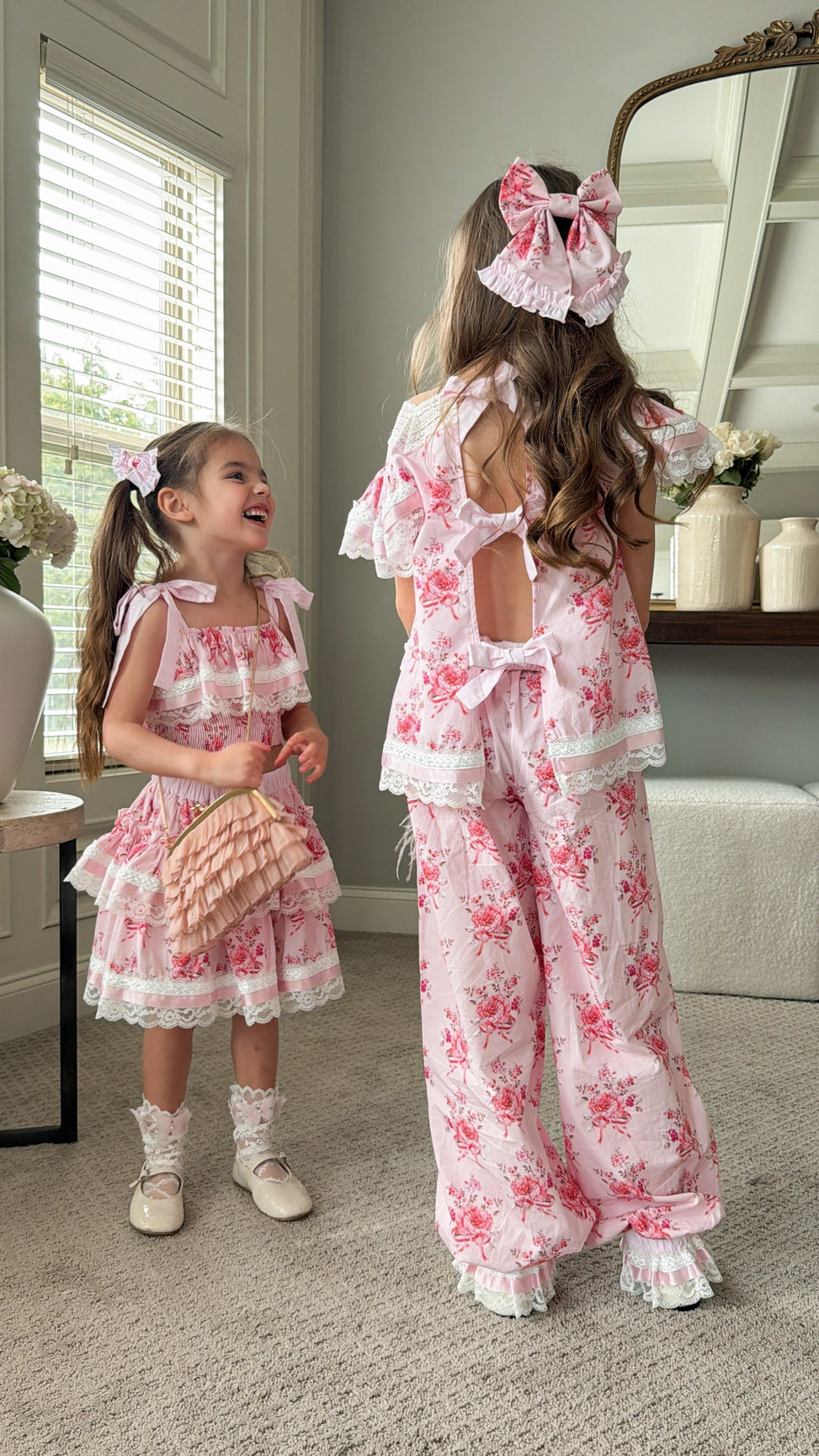 Girl | Amelia Pink Flower Print Short Sleeve Top