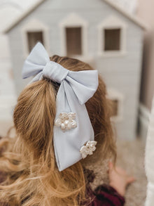 Girl | Anise Satin Embroidered Hair Bows Baby | Blue