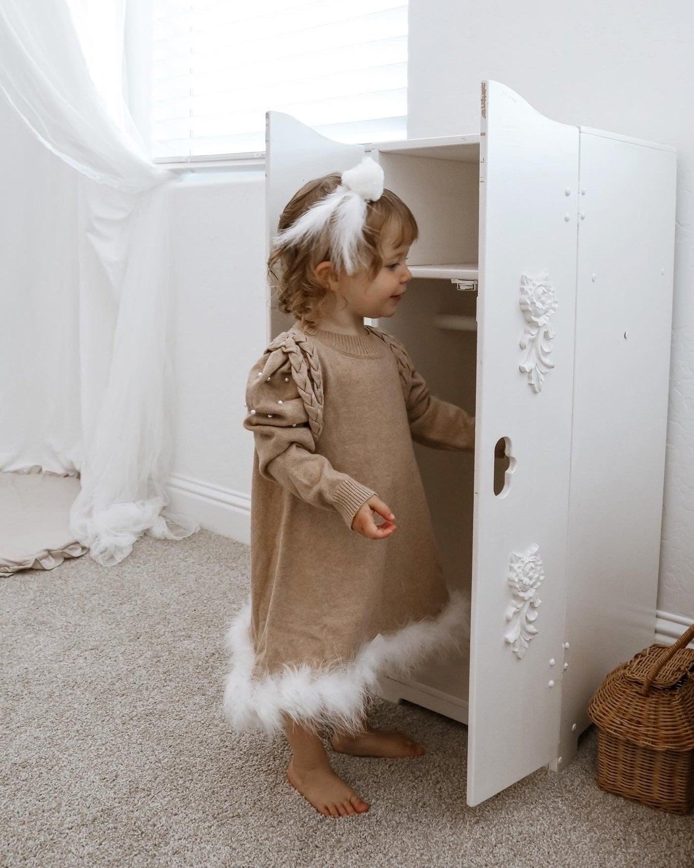 Girl | Anna Knit Dress with Feathered Hem | Beige