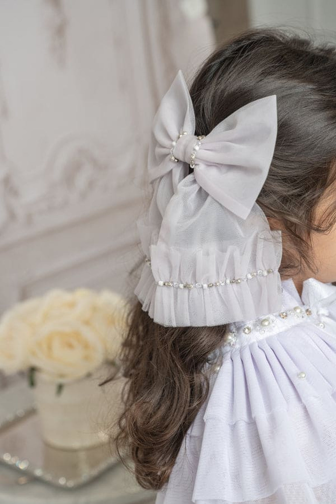 Girl | Ariel Rhinestone and Tulle Hair Bow | Lavender