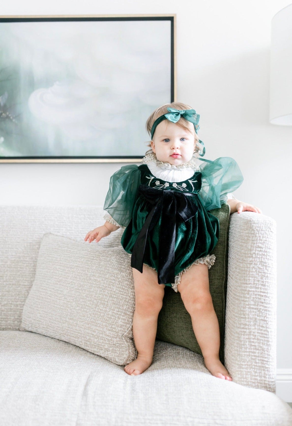 Girl | Aurora Royal Green Velour Romper