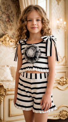 Girl | Monaco Black and White Striped Top and Shorts Set