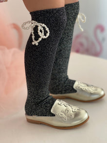 Girl | Perla Shimmer Socks Charcoal | Black