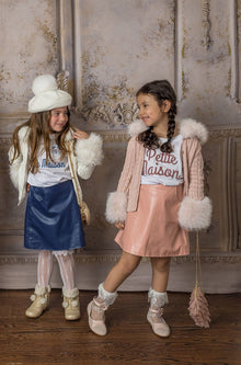 Girl | Pink Cableknit Faux Fur Cotton Cardigan