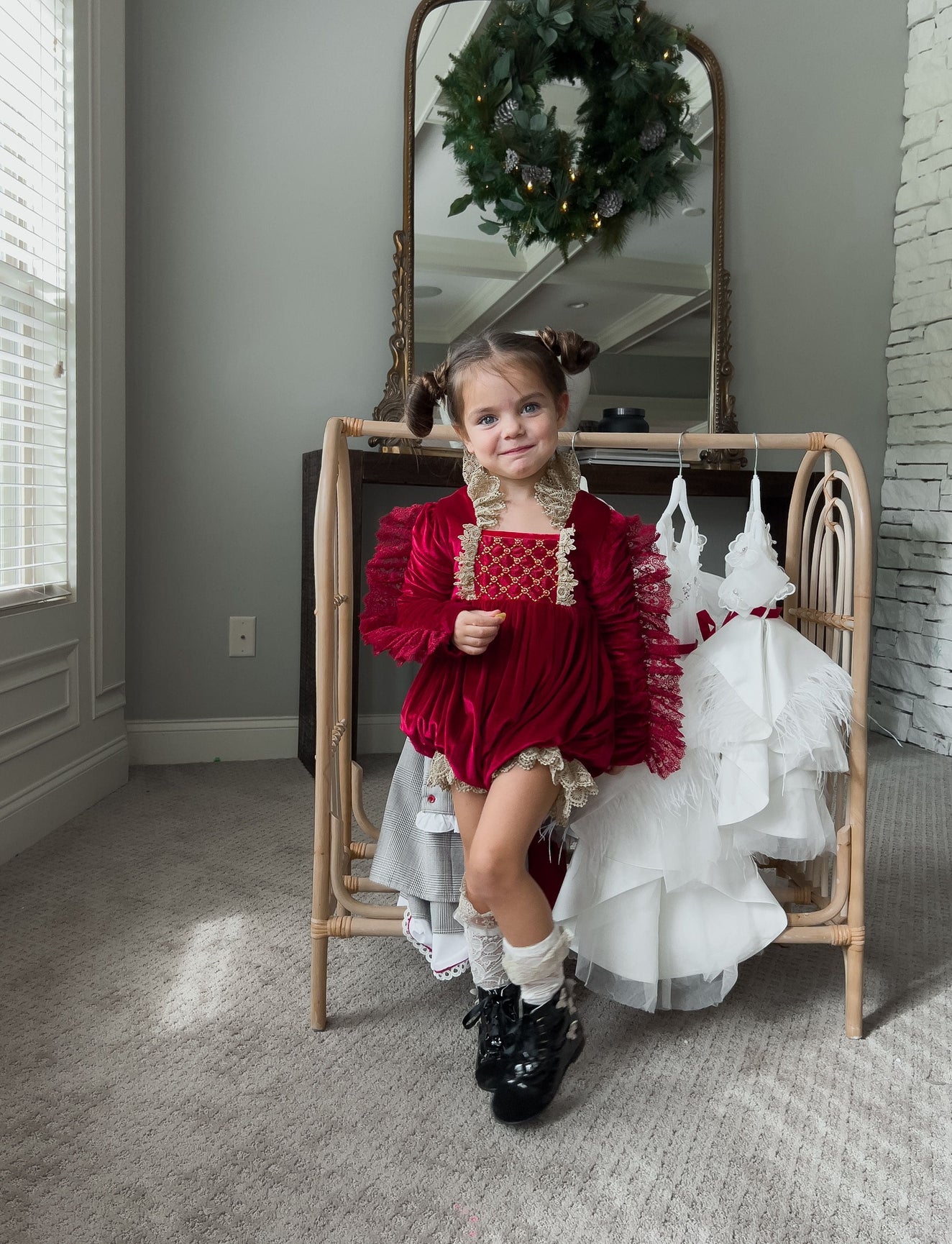 Girl | Victoria Velvet Romper | Red