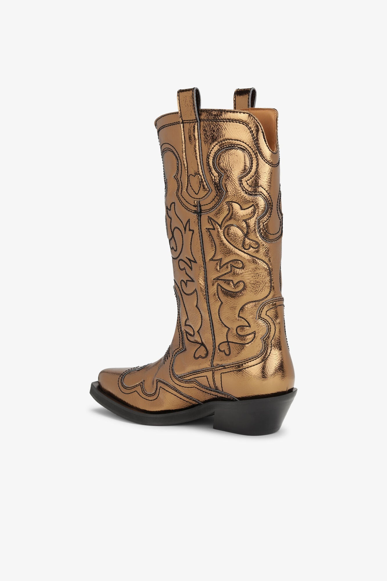 Gold Metallic Mid Shaft Embroidered Western Boots | Bronze