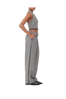 Grey Herringbone Suiting Pleated Trousers | Frost Gray
