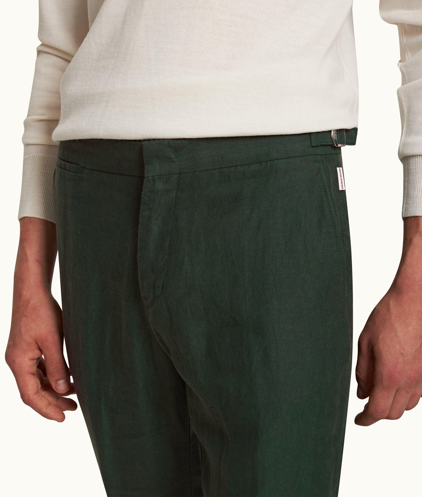 Griffon Linen Tailored Fit Washed Linen Trousers | Dark Sherwood