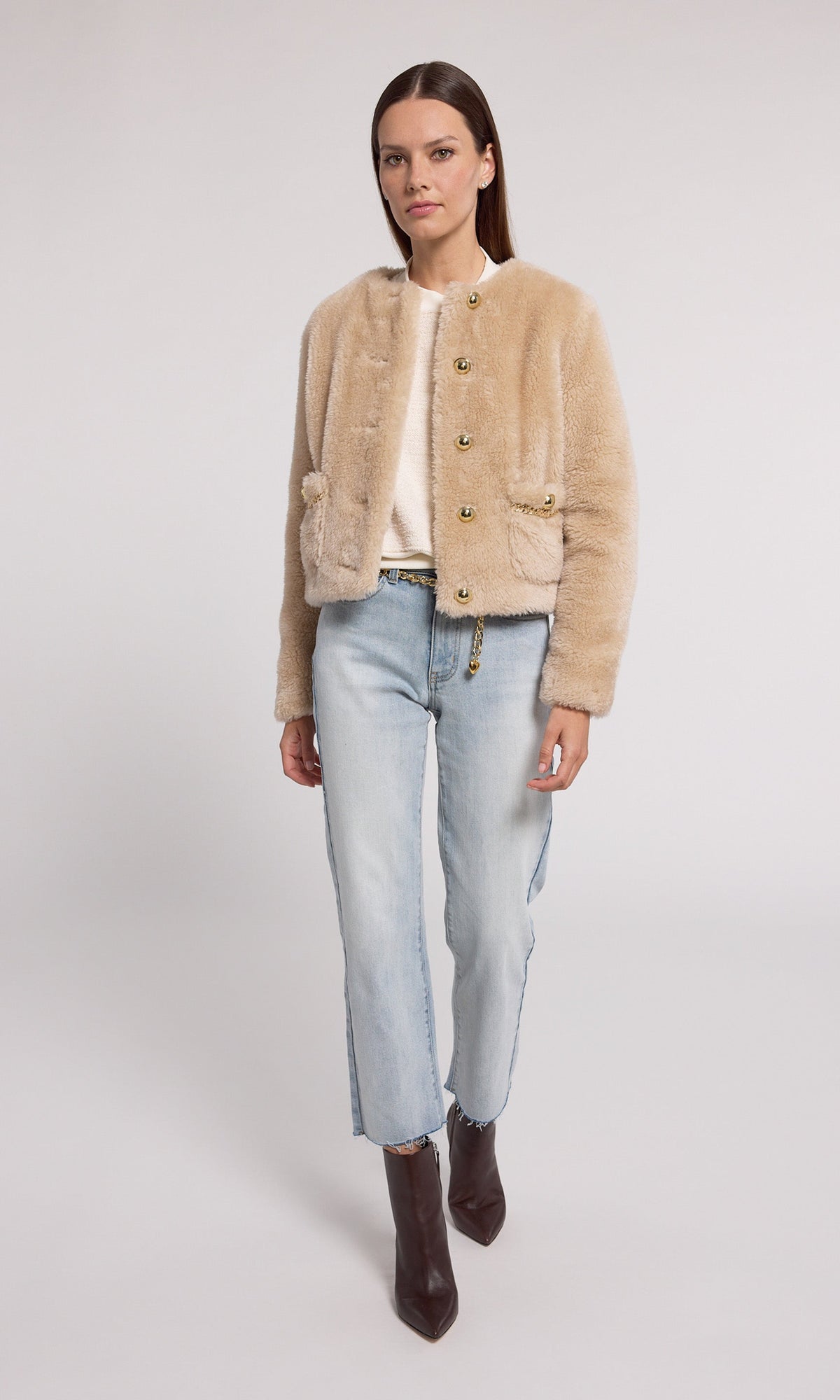 Jen Faux Lamb Fur Jacket | Truffle