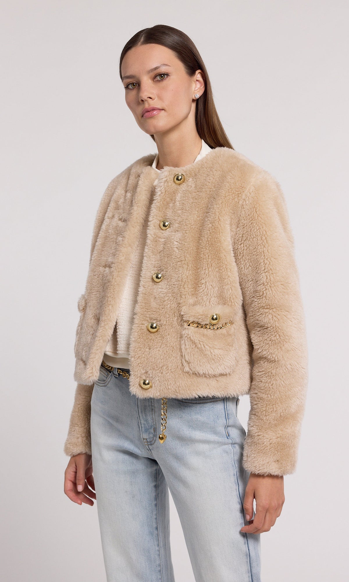 Jen Faux Lamb Fur Jacket | Truffle