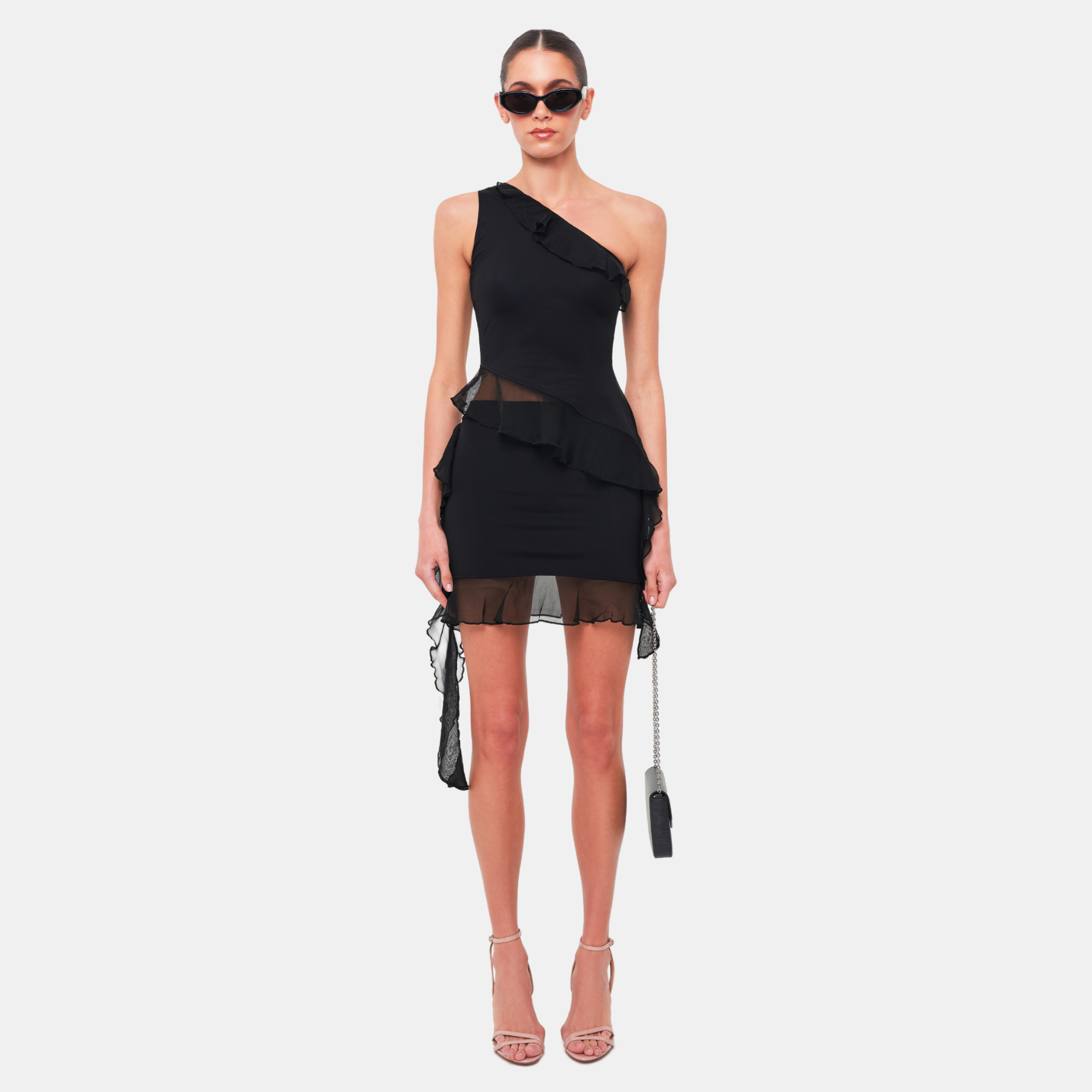 OW Collection Harper Asymmetric Skirt | Black Caviar