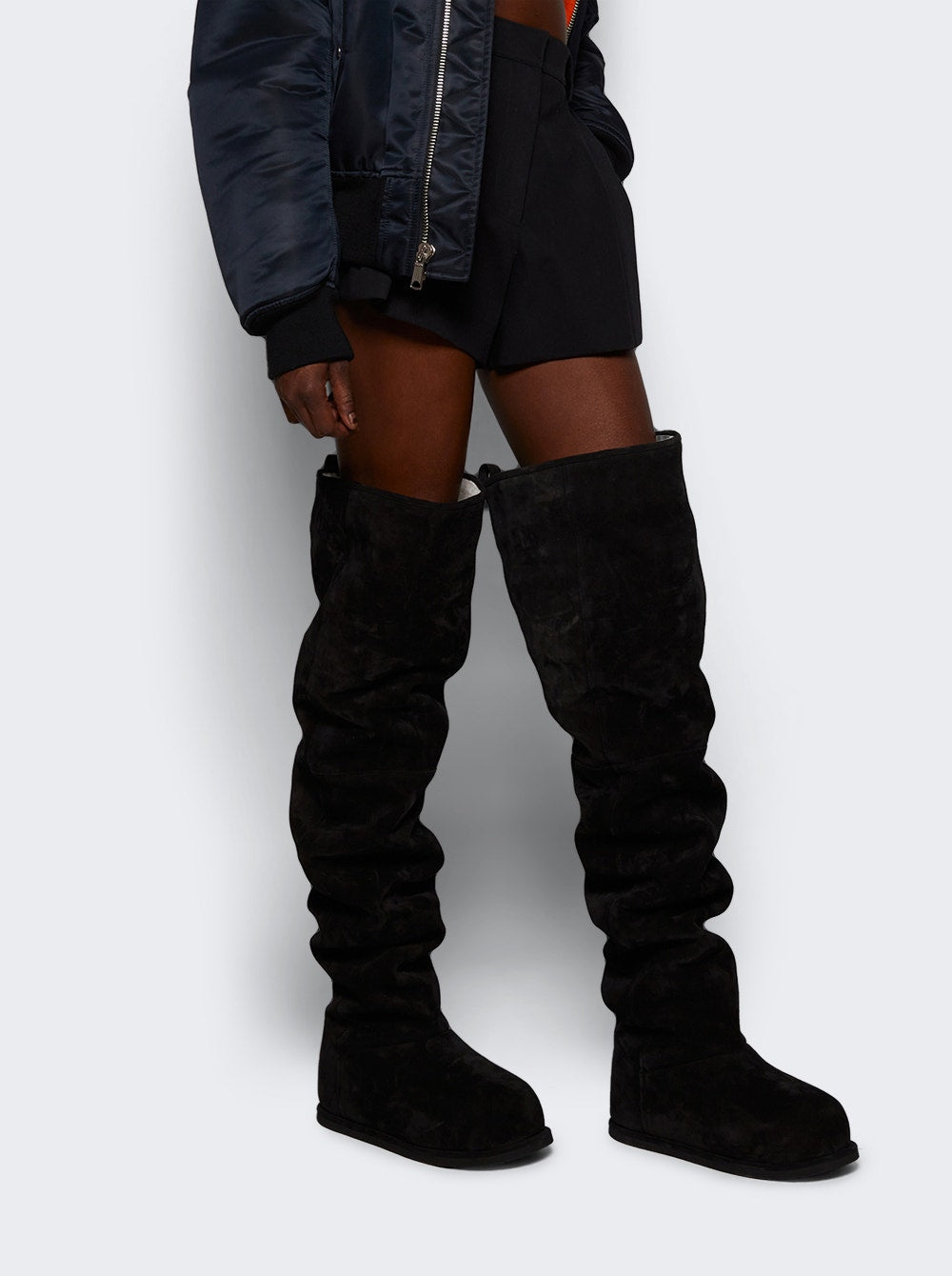 Women | Amina Muaddi | Heidi Thigh High Boot Crosta And Ivory Shearling | Black