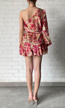 Hemant And Nandita | Aafa Velvet Brasso Short Dress With Belt | Red/Beige