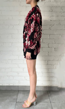 Hemant And Nandita | Aafa Jacquard Cotton Cardigan | Burgundy Floral