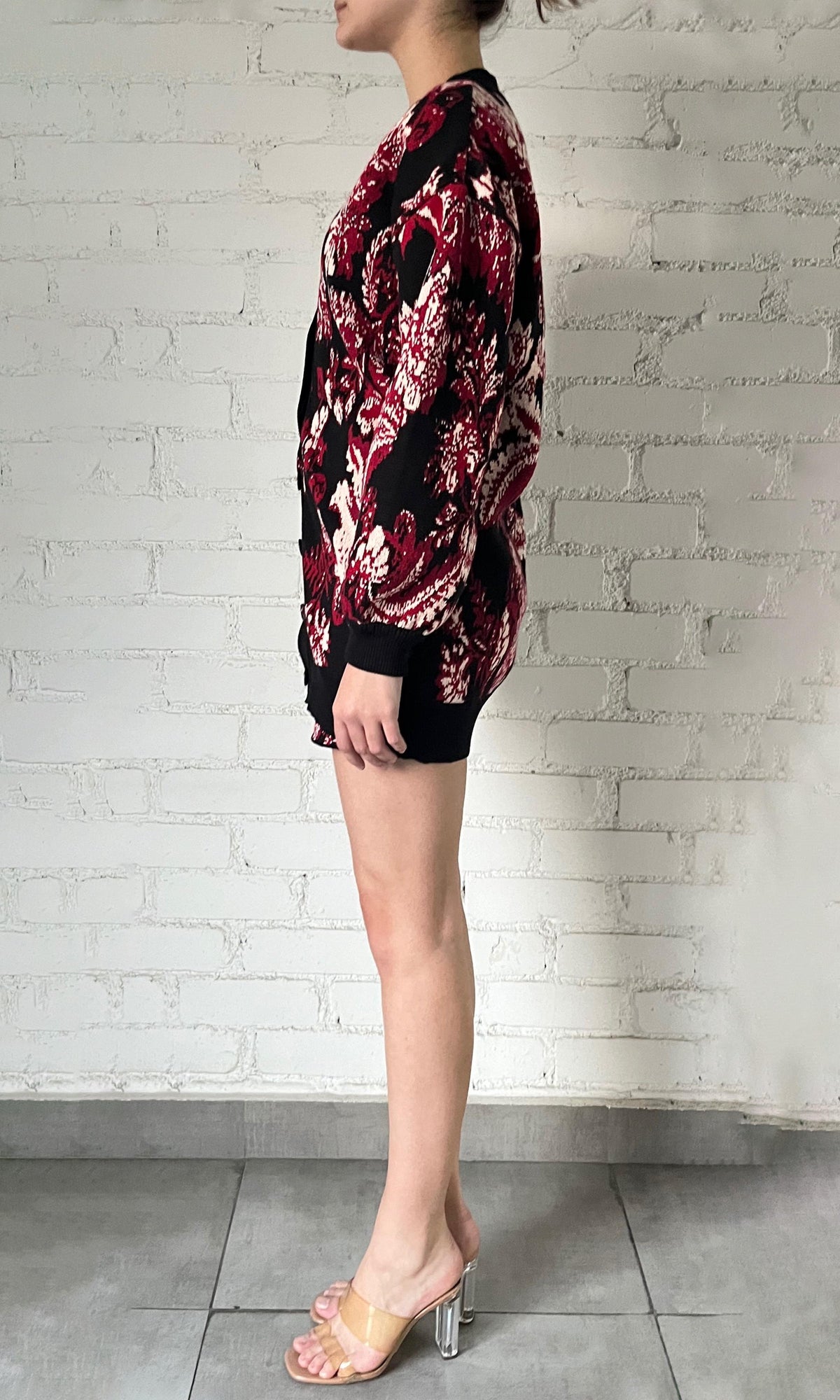 Hemant And Nandita | Aafa Jacquard Cotton Cardigan | Burgundy Floral