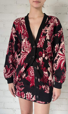 Hemant And Nandita | Aafa Jacquard Cotton Cardigan | Burgundy Floral