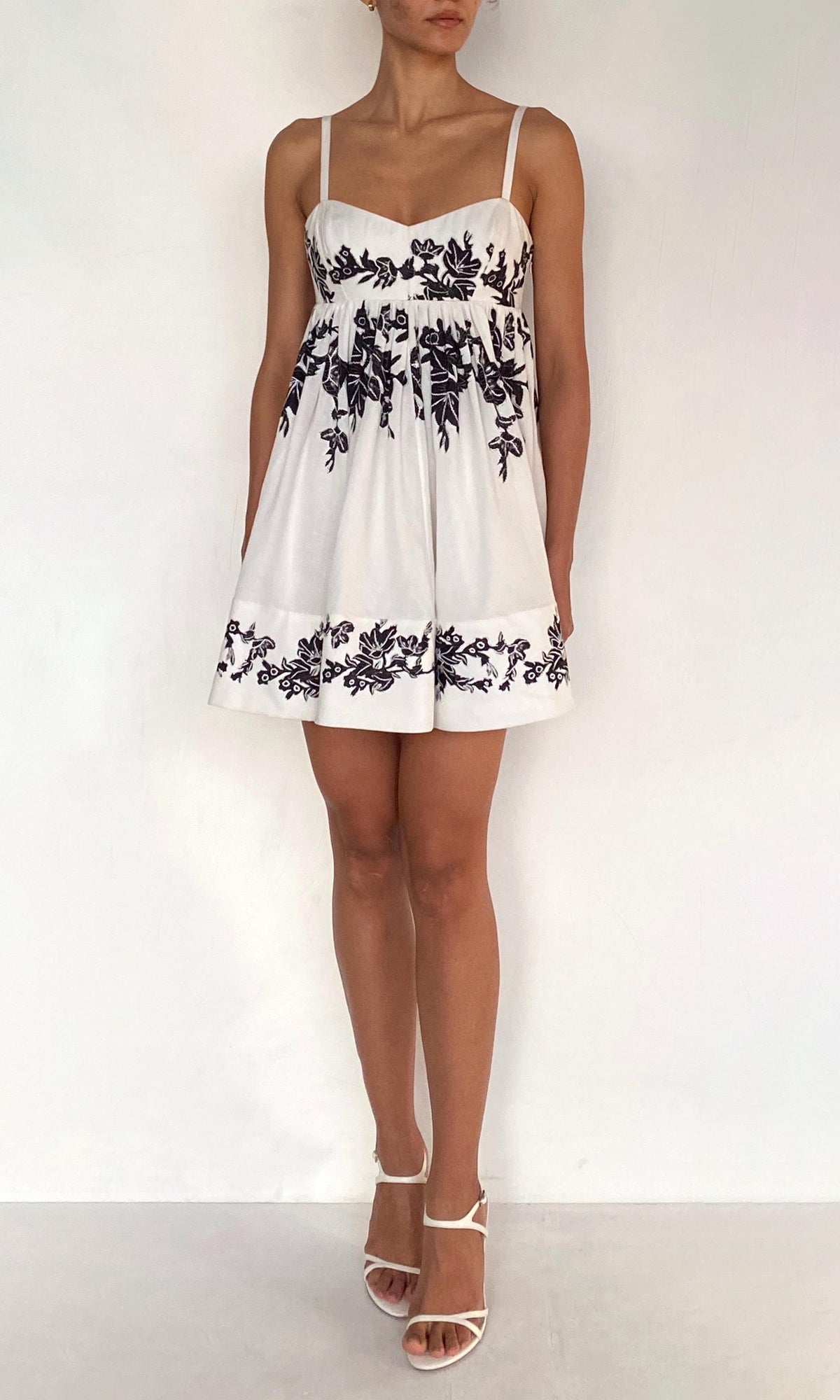 Hemant And Nandita | Aahi Linen Cotton Short Dress With Quilted Yoke | Black/White