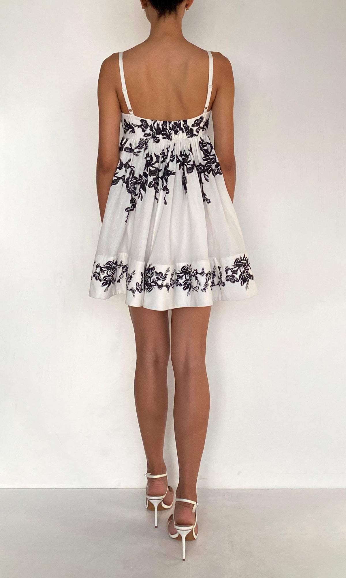 Hemant And Nandita | Aahi Linen Cotton Short Dress With Quilted Yoke | Black/White