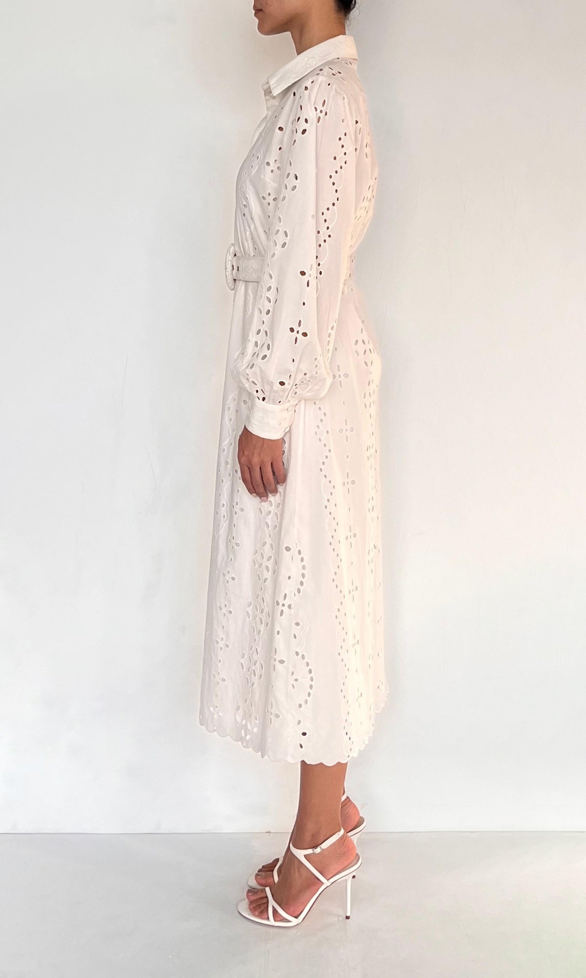 Womens | Adya Cotton Schiffli Midi Dress | White