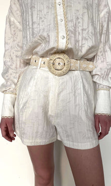 Womens | Anvi Viscose Nylon Jacquard Shorts With Buckle Belt | White