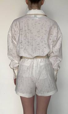 Womens | Anvi Viscose Nylon Jacquard Shorts With Buckle Belt | White
