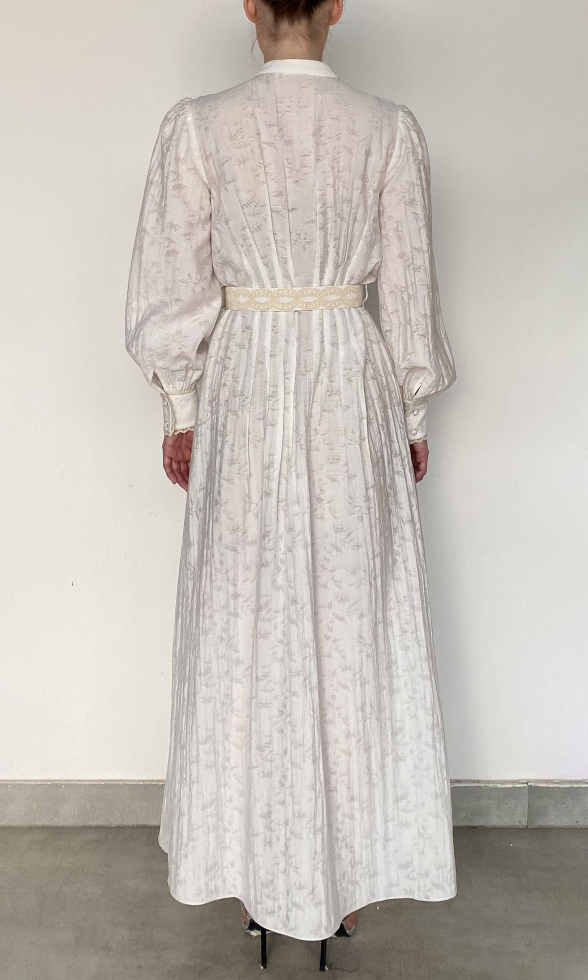 Hemant And Nandita | Anvi Viscose Nylon Jacquard Shirt Dress With Handcrafted Buttons And Belt | White