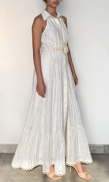 Womens | Anvi Viscose Nylon Jacquard Long Dress | White