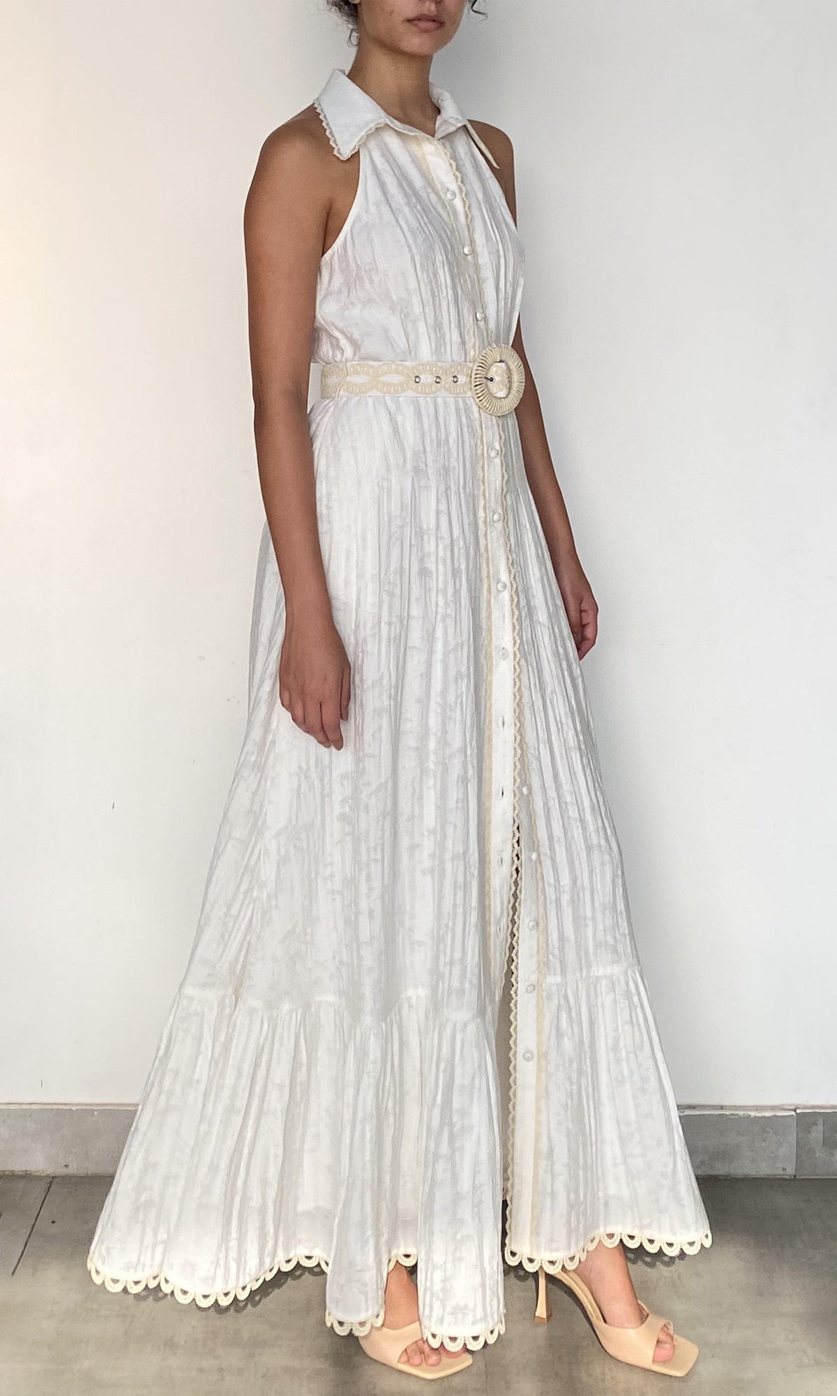 Womens | Anvi Viscose Nylon Jacquard Long Dress | White