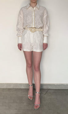 Womens | Anvi Viscose Nylon Jacquard Oversized Shirt | White