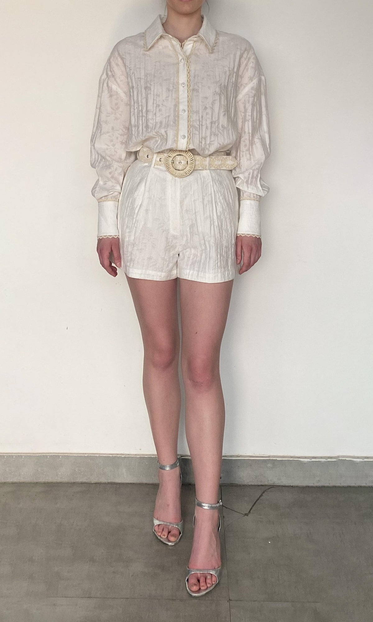 Womens | Anvi Viscose Nylon Jacquard Oversized Shirt | White