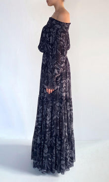 Hemant And Nandita | Atri Viscose Georgette Tiered Maxi Skirt | Grey