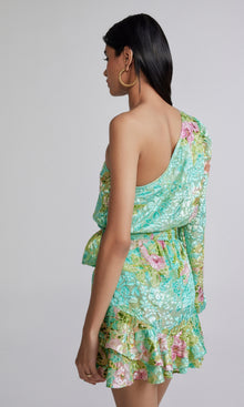 Womens | Azra Viscose Nylon Lurex Brasso Short Dress With Belt | Teal Floral