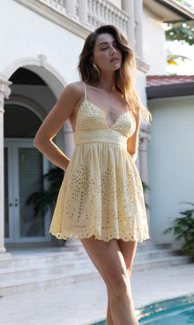 Womens | Bagh Cotton Short Dress | Yellow