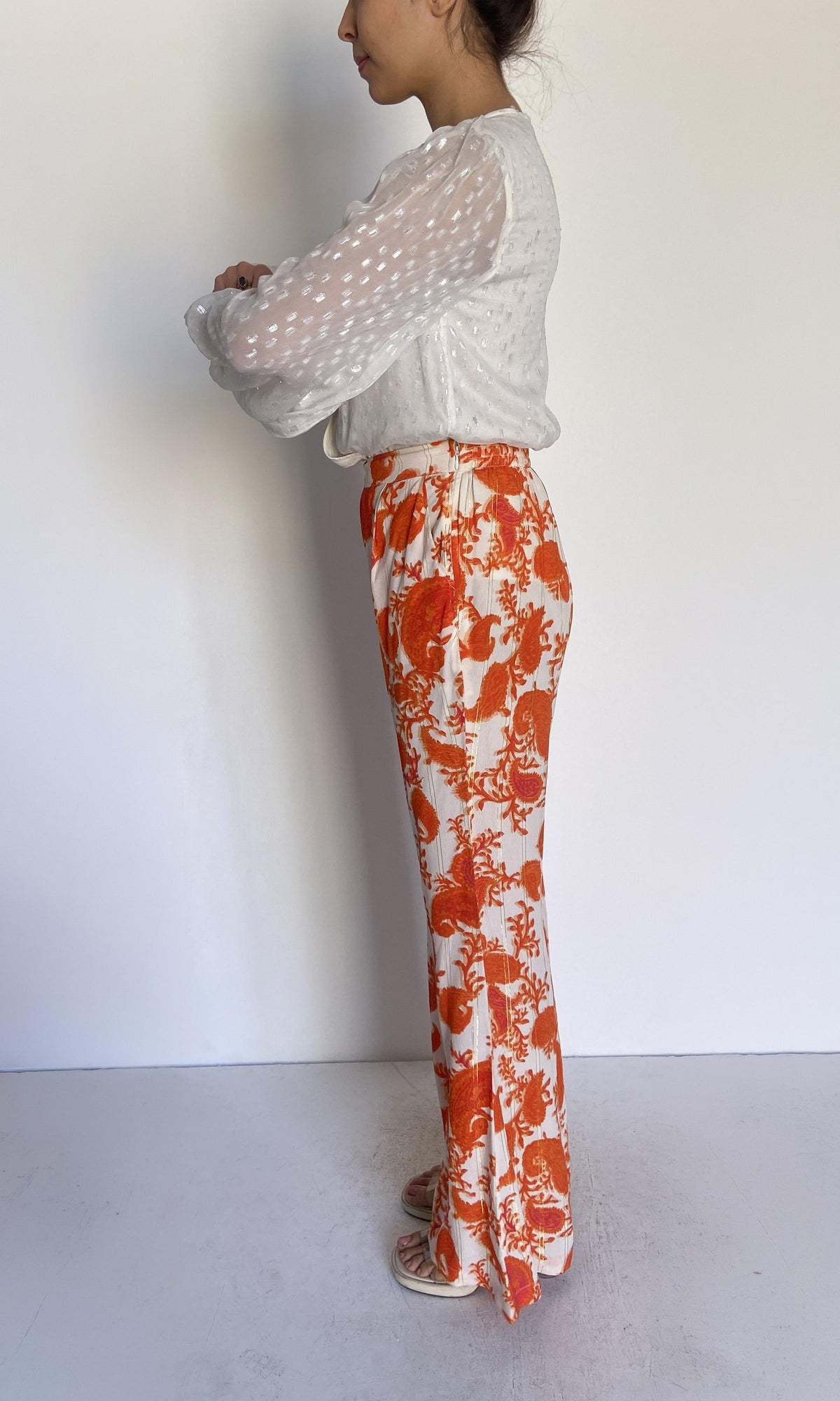 Hemant And Nandita | Bela Moss Crepe Pants | Orange