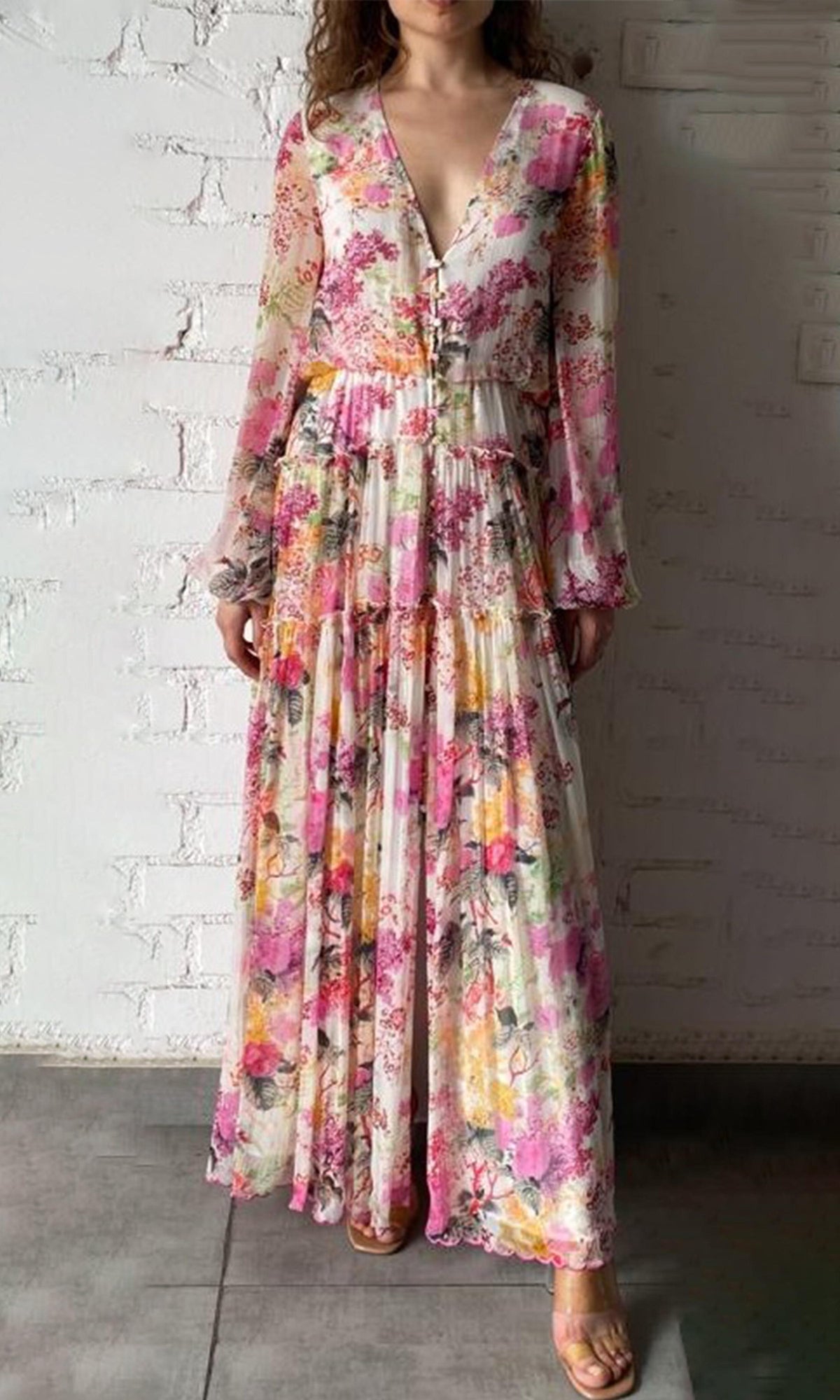Hemant And Nandita | Charu Viscose Crinkle Chiffon Long Dress | Multicolor