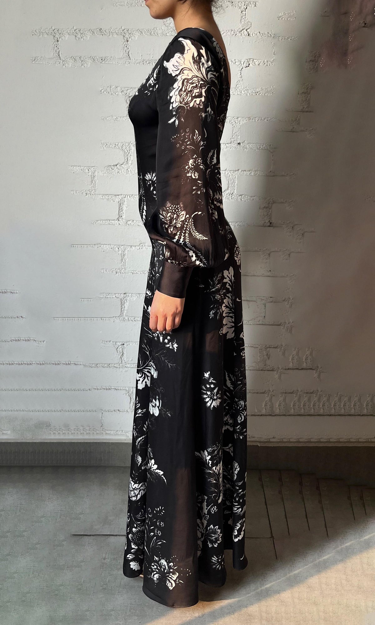 Hemant And Nandita | Dea Viscose Satin Long Dress | Black White