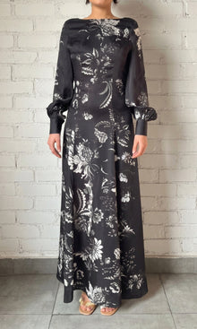 Hemant And Nandita | Dea Viscose Satin Long Dress | Black White