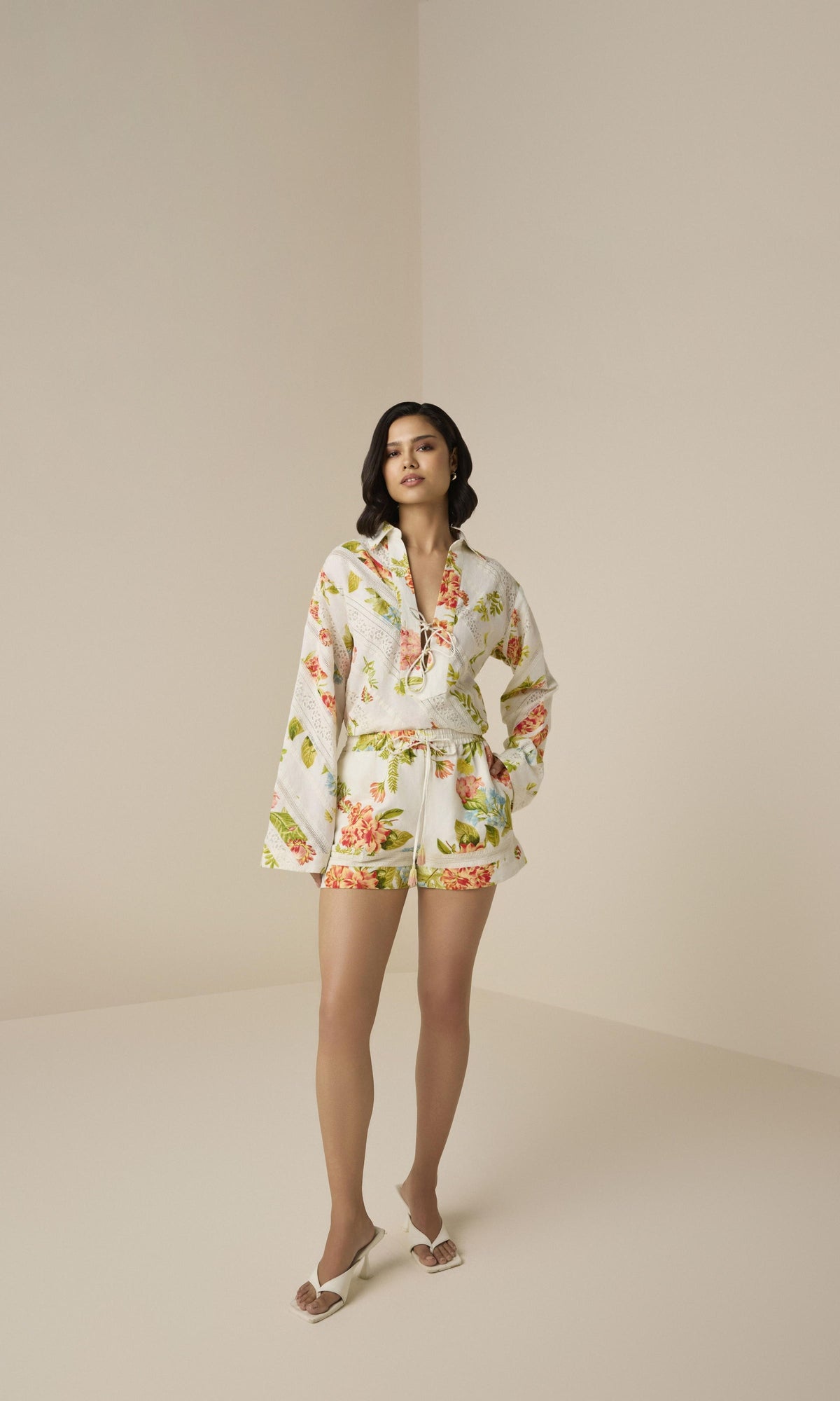 Womens | Dhun Linen Cotton Lace Shorts | Multi