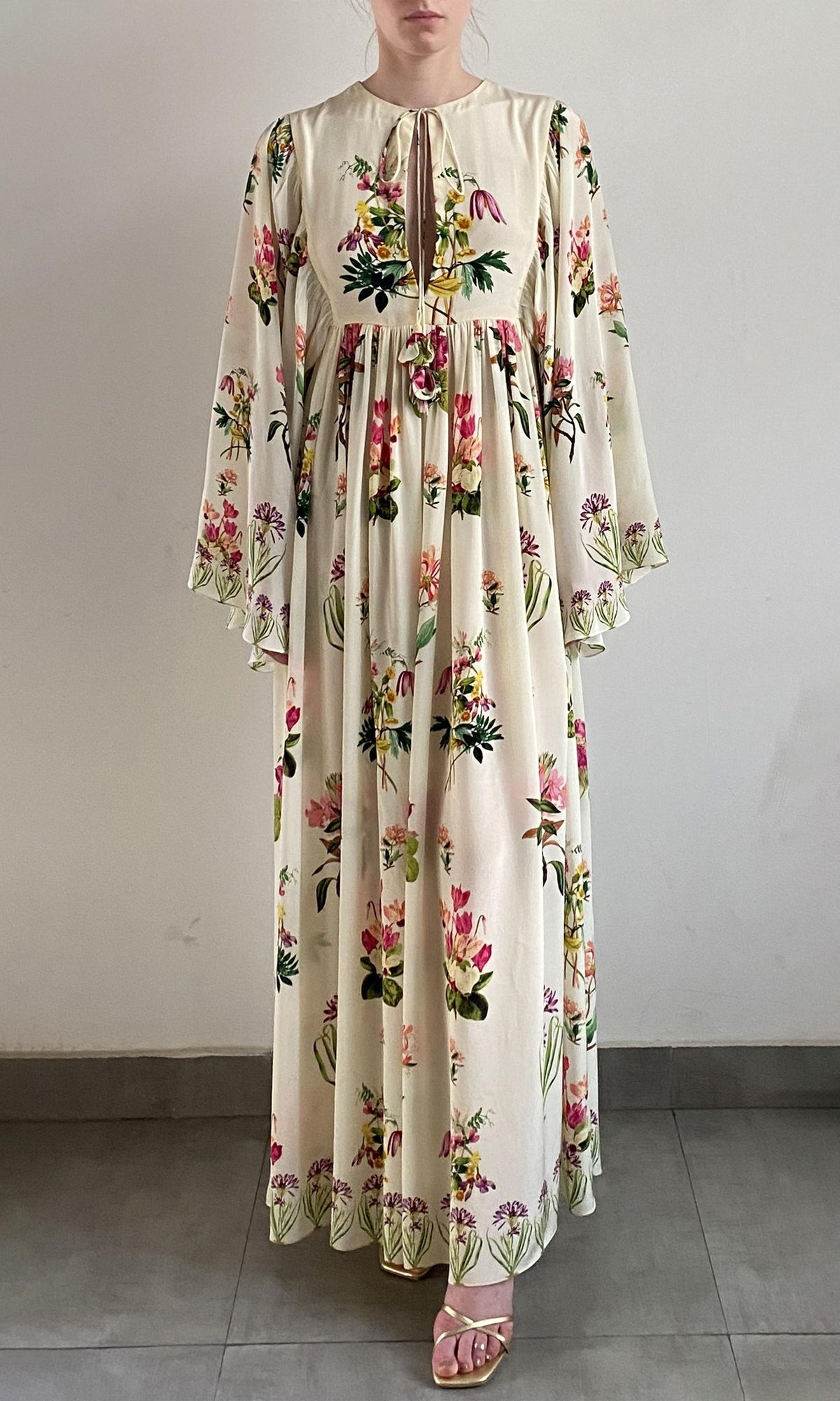 Womens | Dina Viscose Crepe Maxi Kaftan | Off White Multi