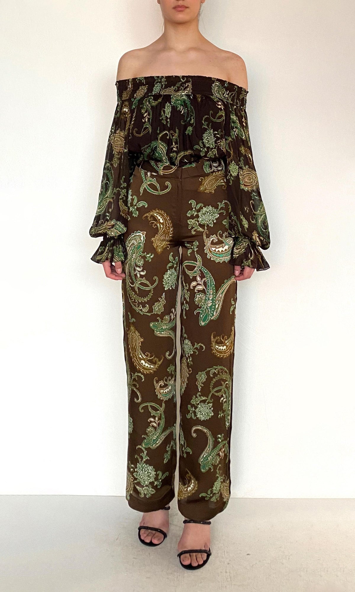 Hemant And Nandita | Dira Viscose Satin Straight Pants | Dark Brown