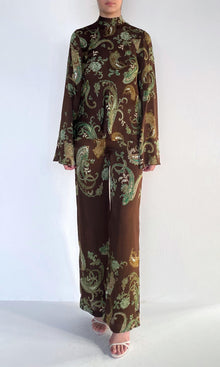 Womens | Dira Viscose Satin Mock Neck Bias Top | Dark Brown
