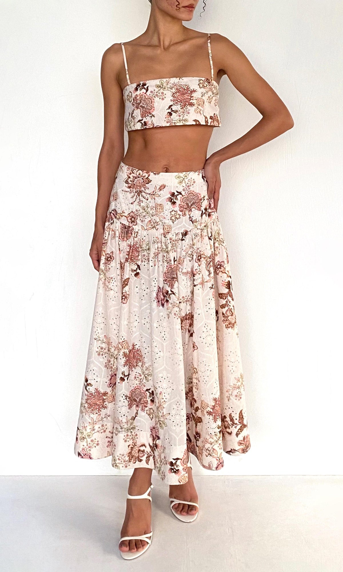 Hemant And Nandita | Diza Cotton Schiffli Midi Skirt | White