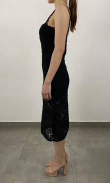 Hemant And Nandita | Dua Crochet Palm Midi Dress | Black
