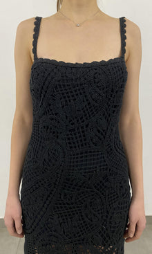 Hemant And Nandita | Dua Crochet Palm Midi Dress | Black