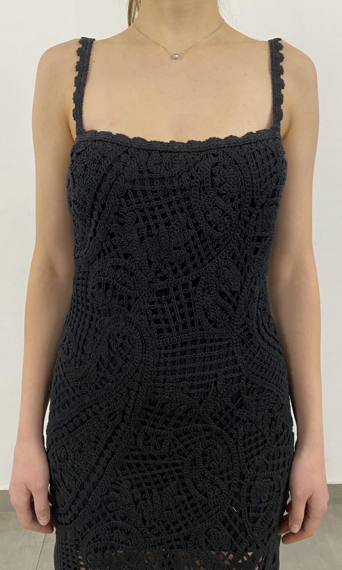 Hemant And Nandita | Dua Crochet Palm Midi Dress | Black