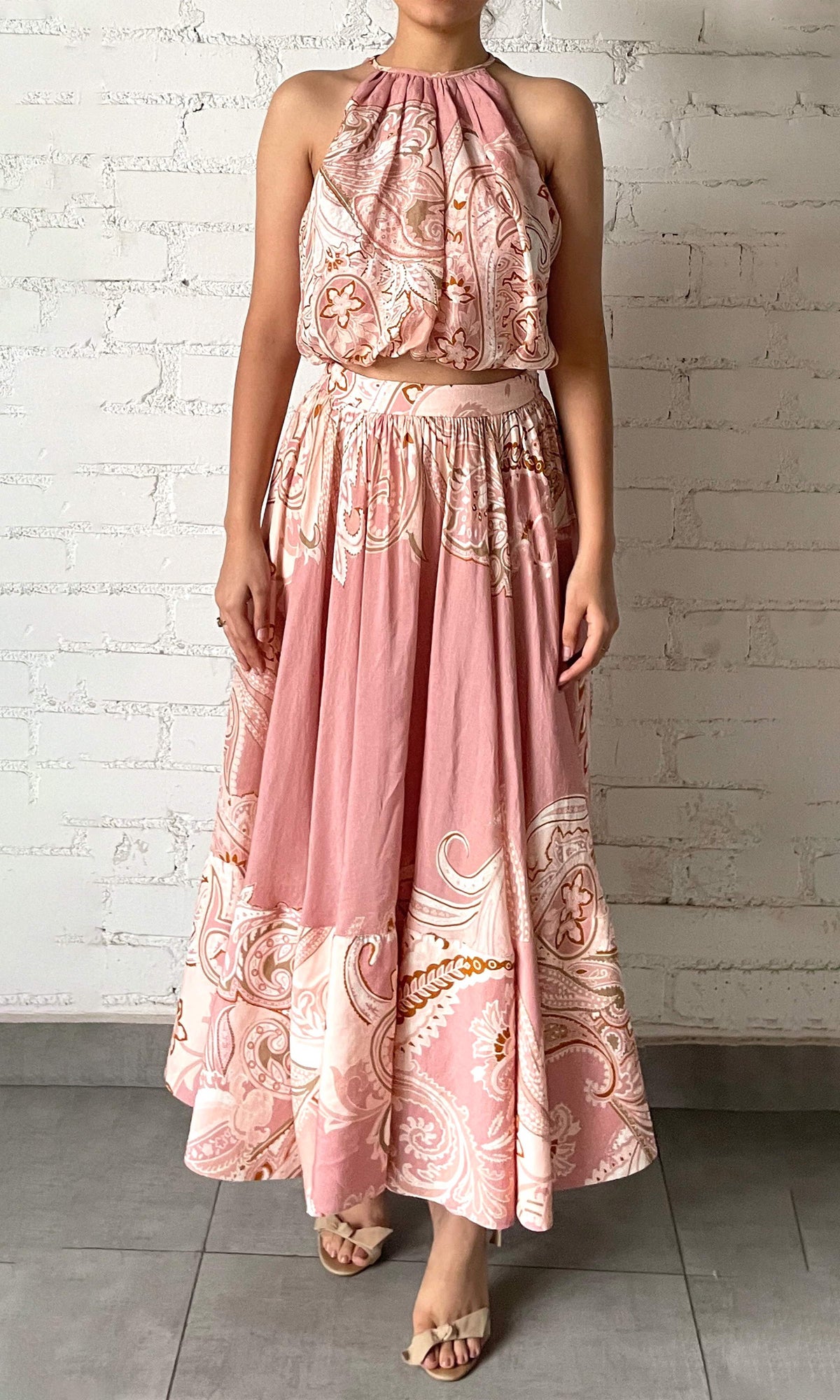 Hemant And Nandita | Fiza Viscose Organza Linen Midi Skirt | Powder Pink